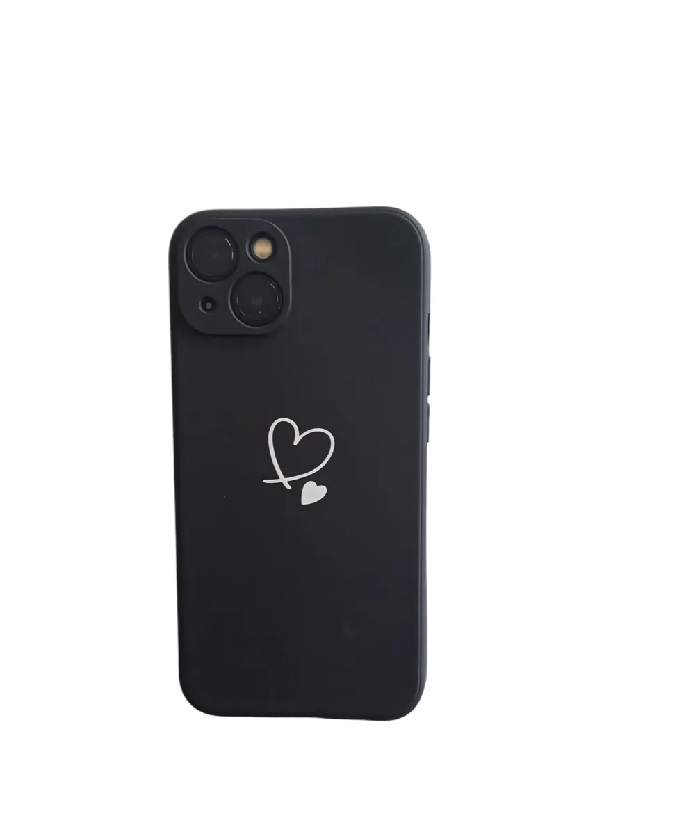 Heart Printed Phone Case Compatible With iPhone 14 - Black