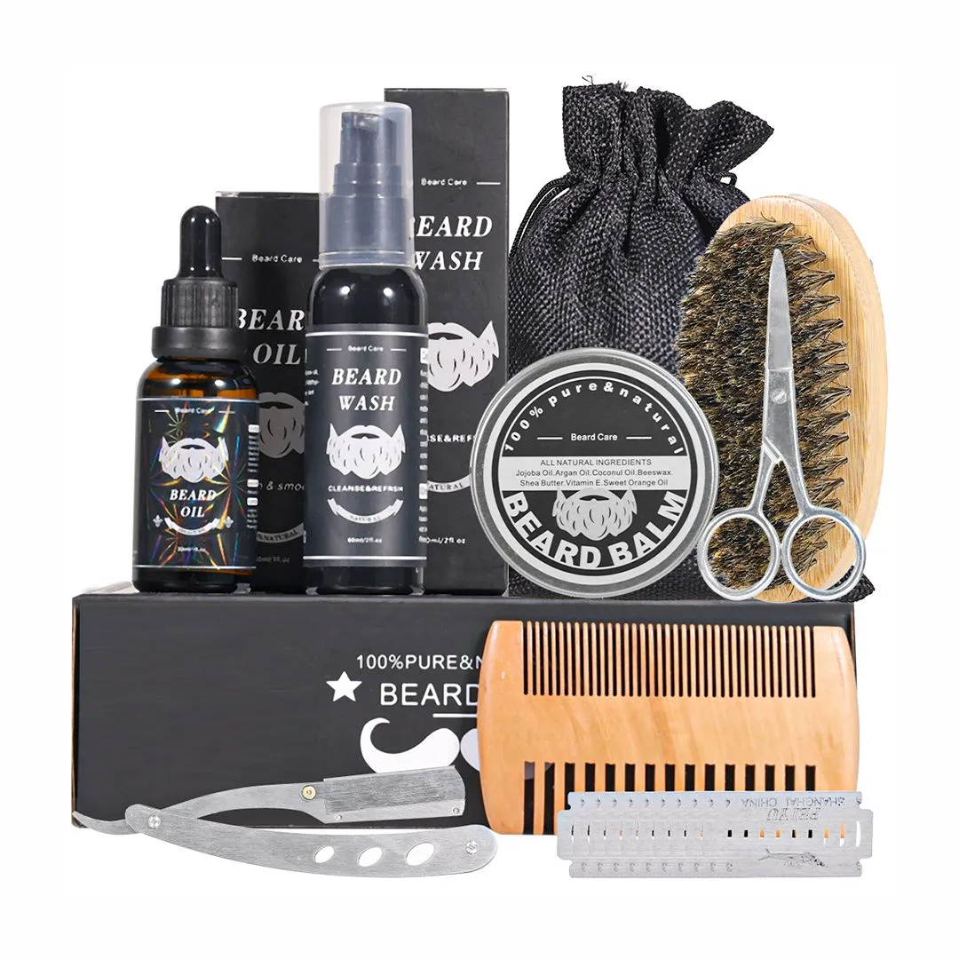 13 Men's Beard Care Kit Growth Beard Oil Balm Grooming & Trimming Set