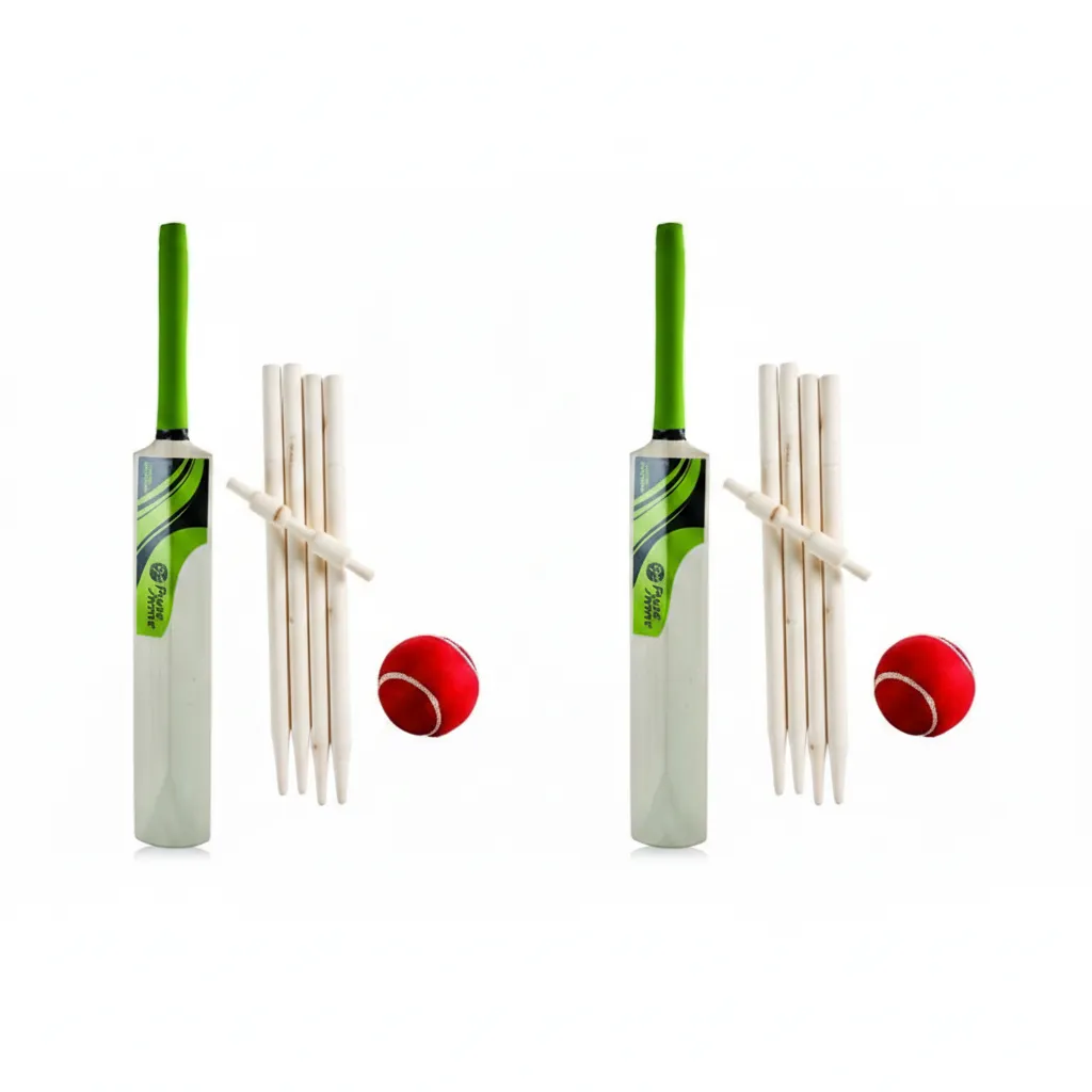 Cricket Set for Kids - Size 3 Bat, Stumps, Bails & Tennis Ball - 2 Pack