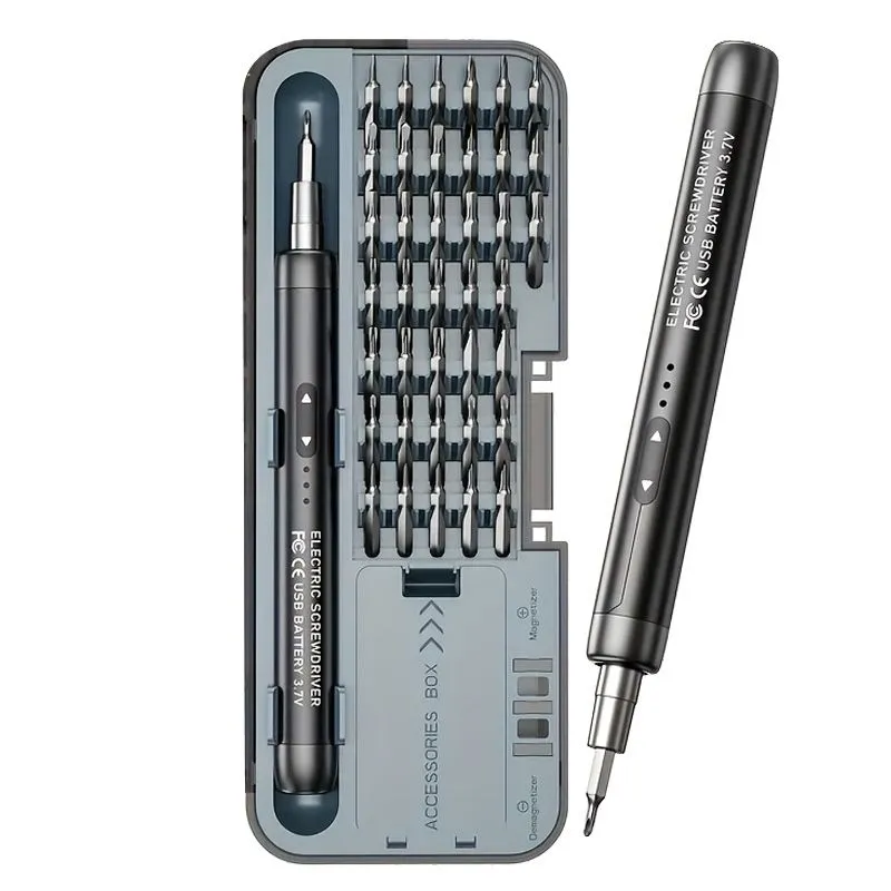 Mini Precision Electric Screwdriver USB Rechargeable With Tool Box - Black