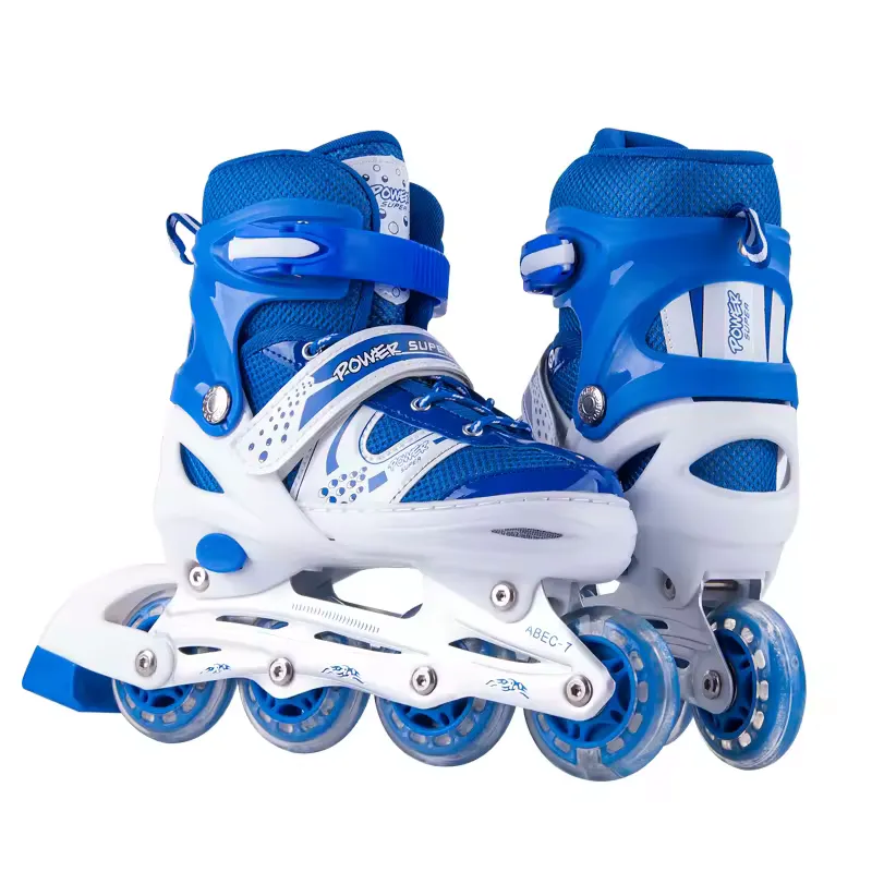 Indoor & Outdoor Adjustable Inline Skates with Illuminating Wheels - Blue
