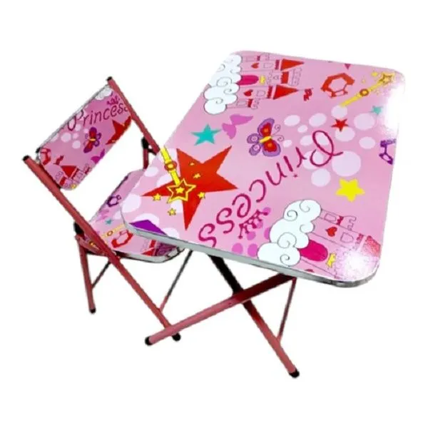 Dream World Kids Folding Study Table & Chair Set-Princess