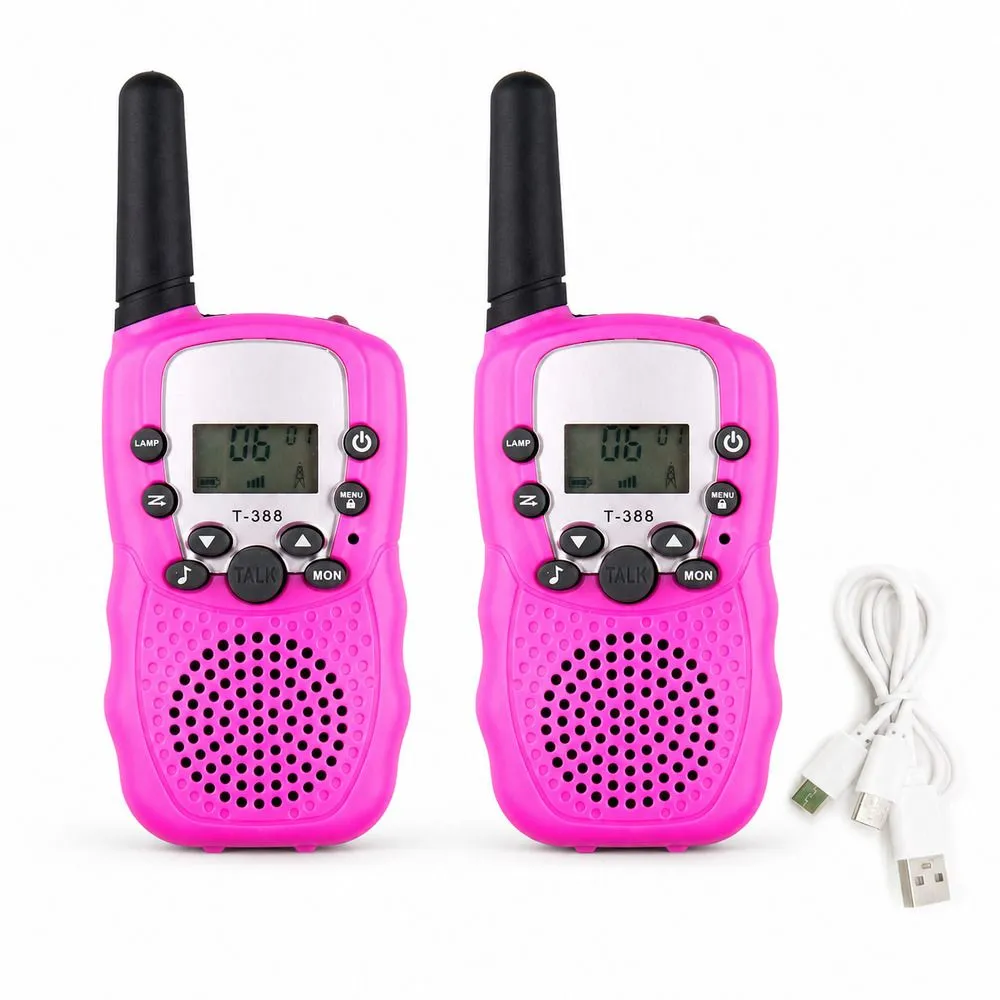 Rechargeable Kids Walkie Talkies 2-Pack - 2km Long Range 22-Channel Pink