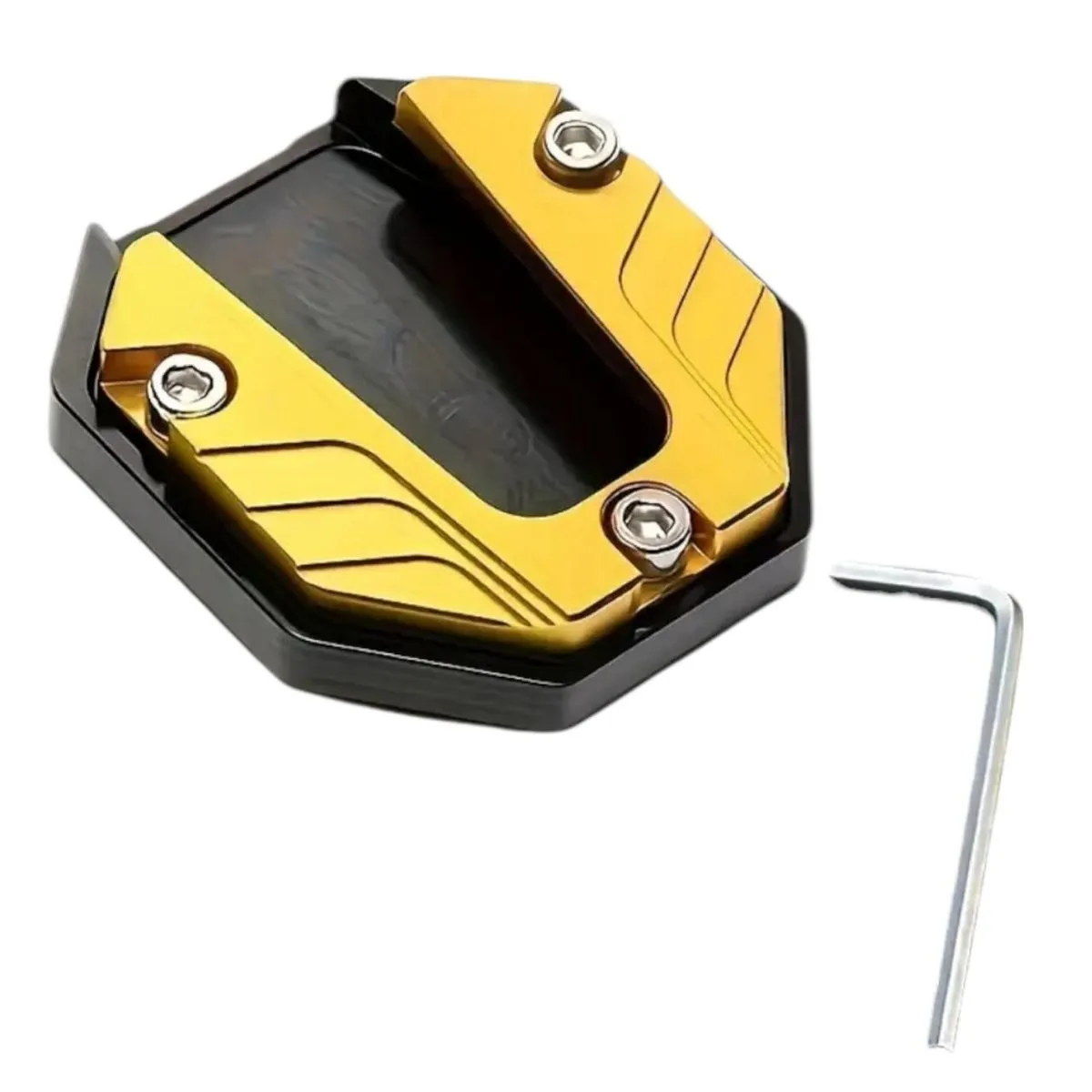 Motorcycle Kickstand Pad - Anti-Sink Foot Plate with Hex Key (Black & Gold)