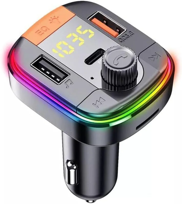 Bluetooth FM Transmitter for Car RGB Light, Dual USB QC3.0 PD 20W Fast