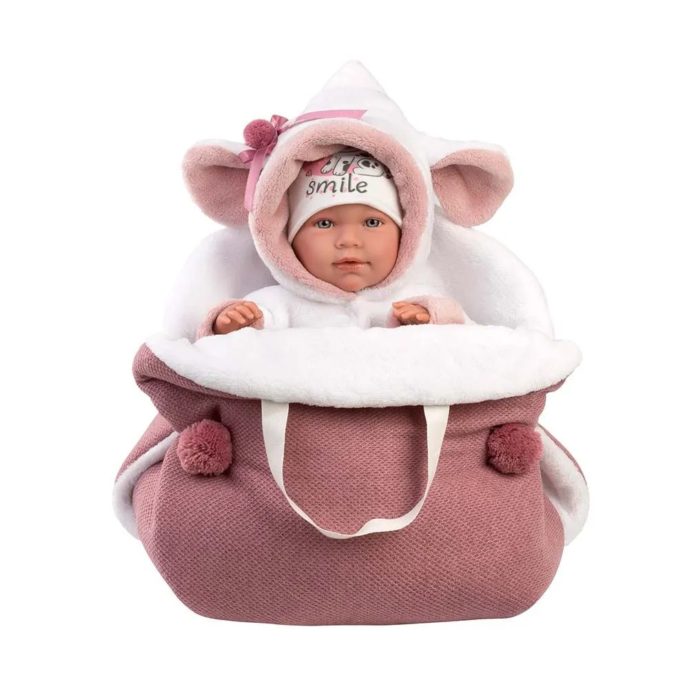 Llorens Baby Girl Doll with Crying Mechanism | Mimi with Carrycot - 42cm