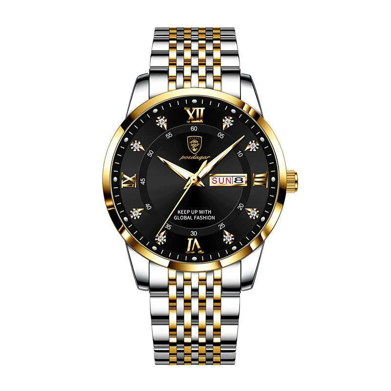 Poedagar Luxury Business Man Watch Stainless Steel Week Date Men's Watch