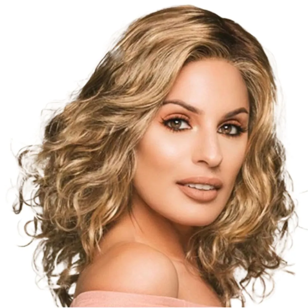 Women's Mid-Point Wavy Short Curly Fluffy Mixed Color Full Headgear Wig