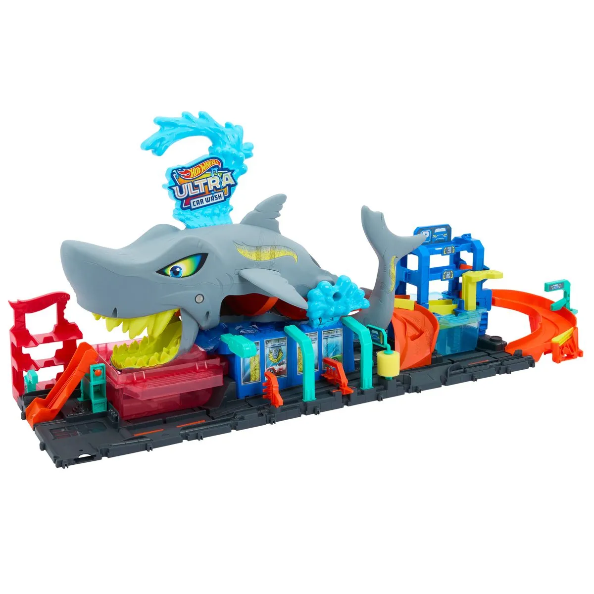 Hot Wheels City Ultra Shark Car Wash Track Set With Color Reveal Feature