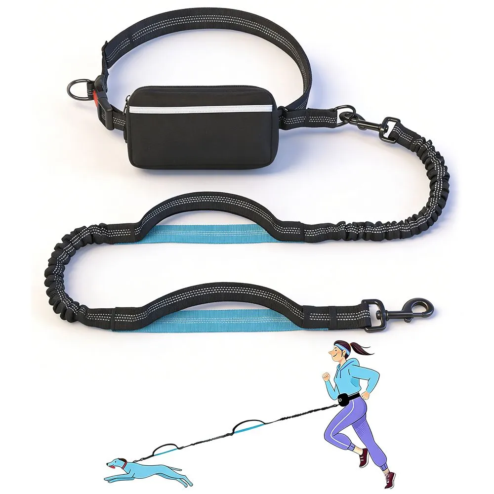 Hands Free Dog Leash with Zipper Pouch,Dual Padded Handles & Durable Bungee
