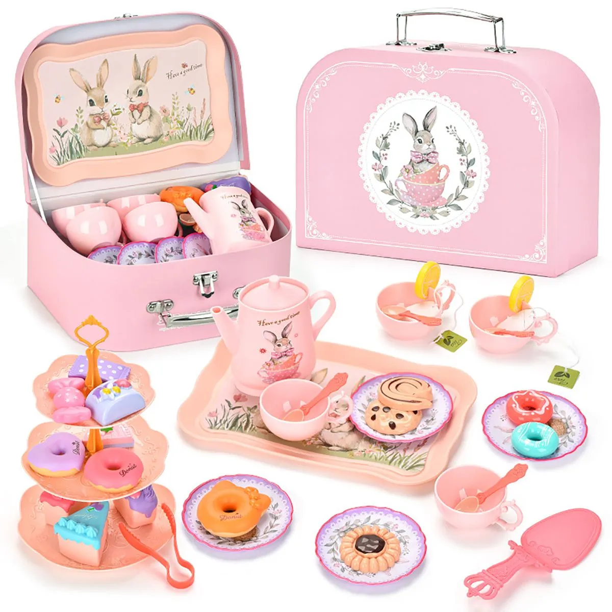 Kids' Tea Party Set - Bunny Kitchen Toy & Pretend Play Set - 42-Pieces