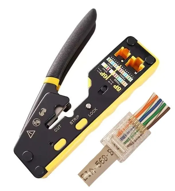 EZ Pass-through: RJ45 Network Cable Crimp Tool: Cat5e / CAT6 / RJ45 Yellow