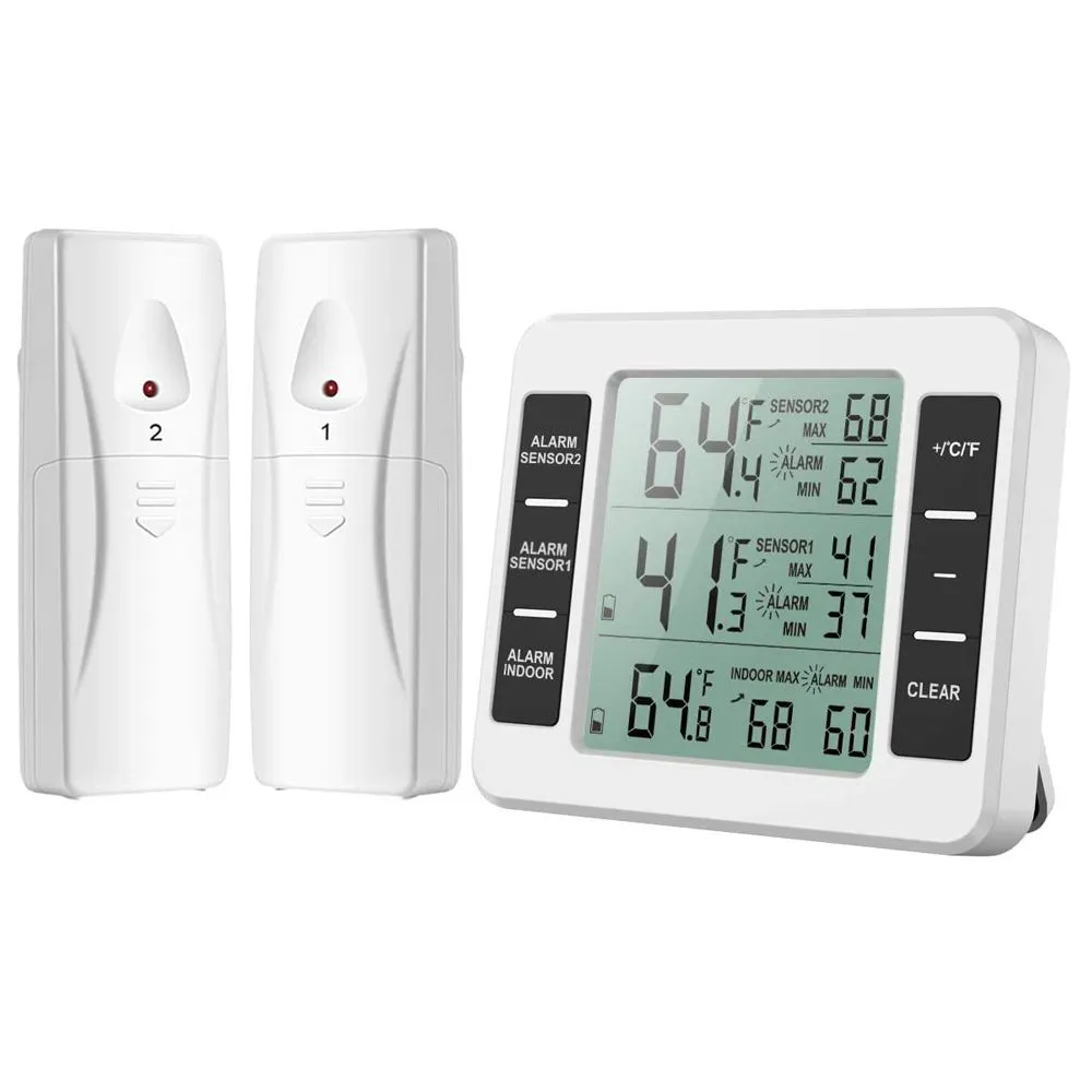Wireless Digital Refrigerator Freezer Thermometer, 2 Sensors
