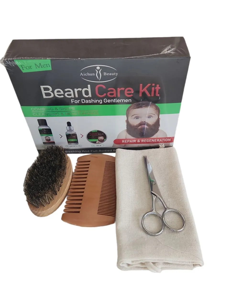 Aichun Beauty Men Beard Care Kit with Brush, Comb, Scissors & Bag