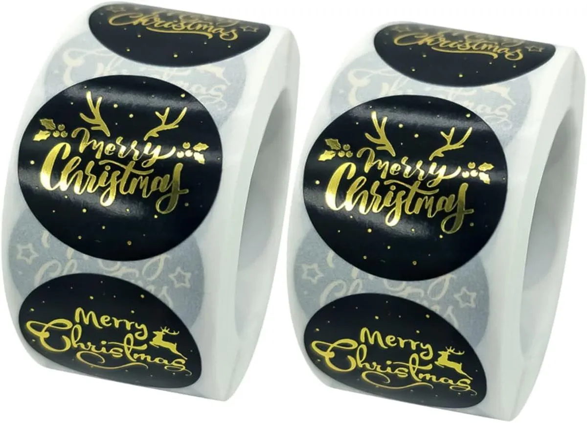2 Rolls Self-Adhesive Gold Christmas Sealing Stickers Decorative Label
