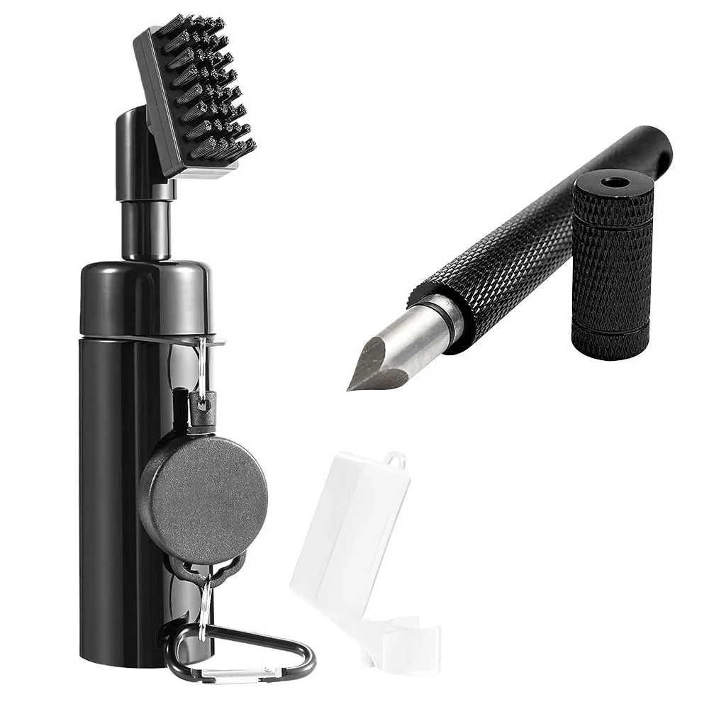 Pro Golf Club Cleaner Brush with Golf Groove Sharpener Tool for Men/Women - Black