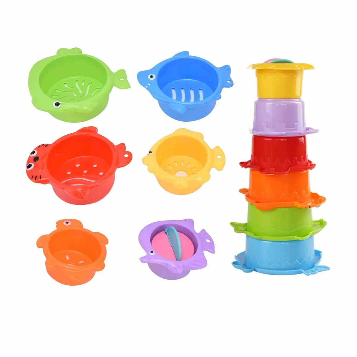 12Pcs Baby Stacking Cups Plastic Cups Toddler Bath Toys Stack Cup