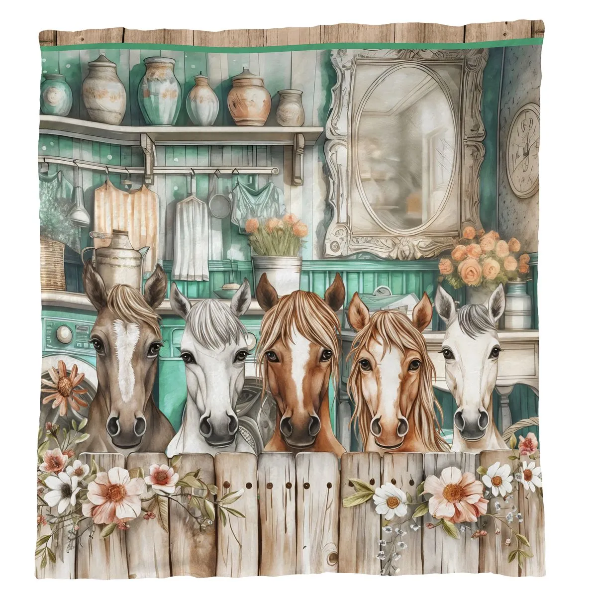 Country Cottage Horse Light Weight Fleece Blanket