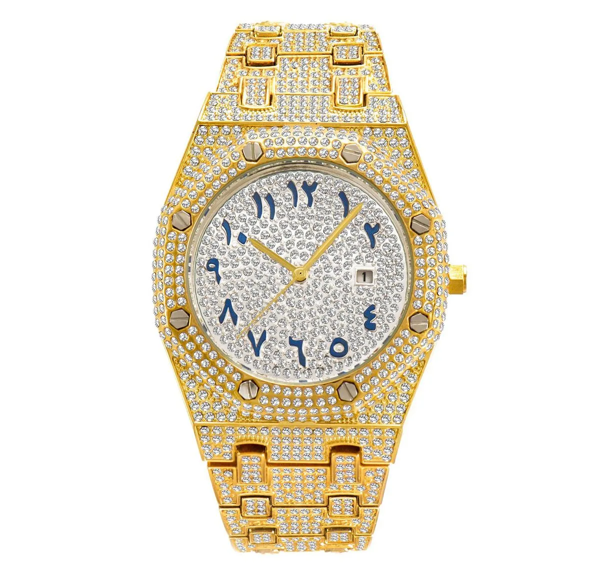 MEBUPOL Men's Watch,High Full Diamond Calendar Men Watches - Gold