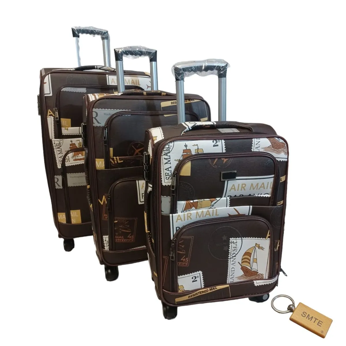 Leather Black 3 Piece Suitcase Set and SMTE keyring