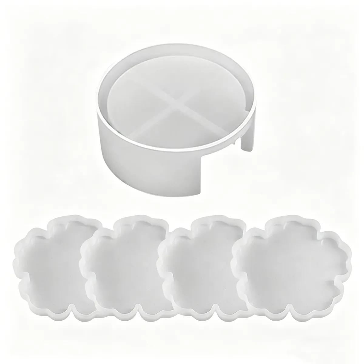 4Pcs-DIY Resin Coaster Silicone Molds Flower Shape Tray Casting Mould Kit