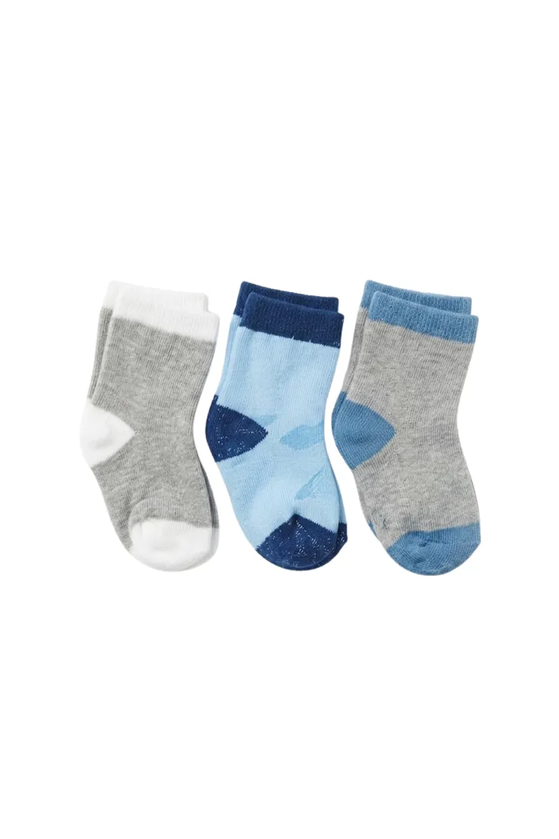 Dottie Dots Baby Socks - Assorted Colours - 3 Months - 3-Pack - Blue, Grey