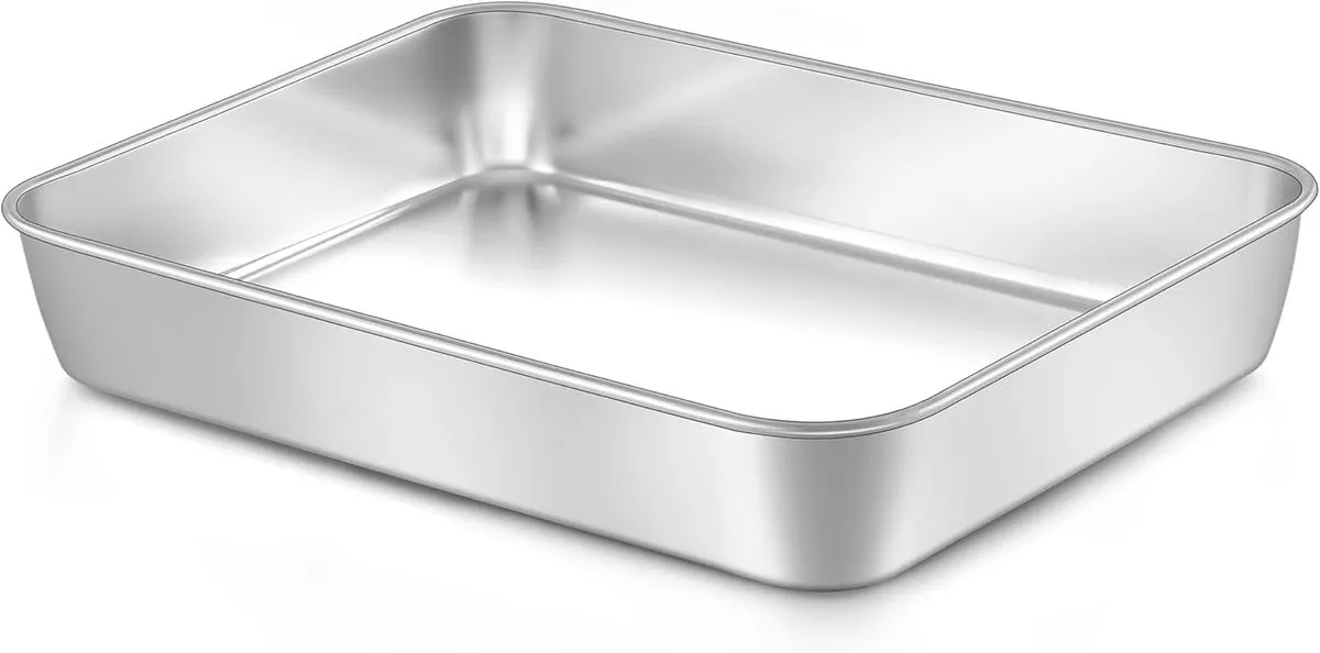 HOMGEM Rectangular Baking Cake Pan, Stainless Steel Bakeware Baking Tray