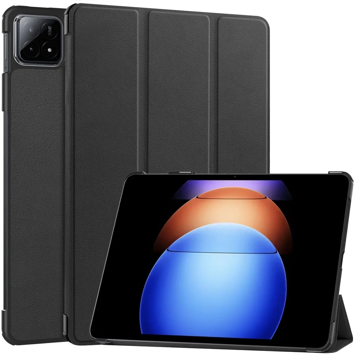 Solid Color Tri-fold Protective Case Compatible with Xiaomi Pad 6S Pro - Black