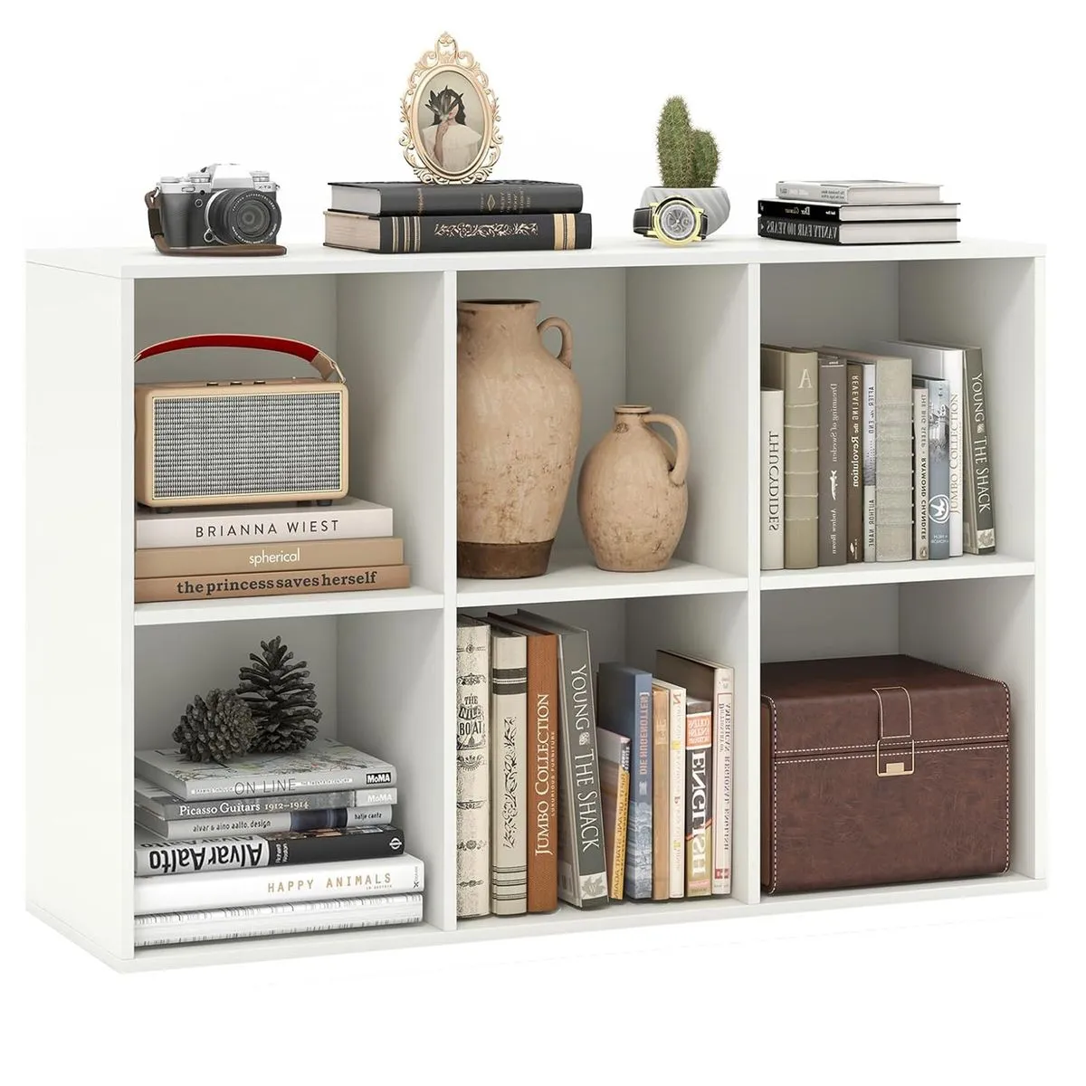 6-Cube Wooden Storage Shelf, Reversible Bookcase with Closed Back Panel