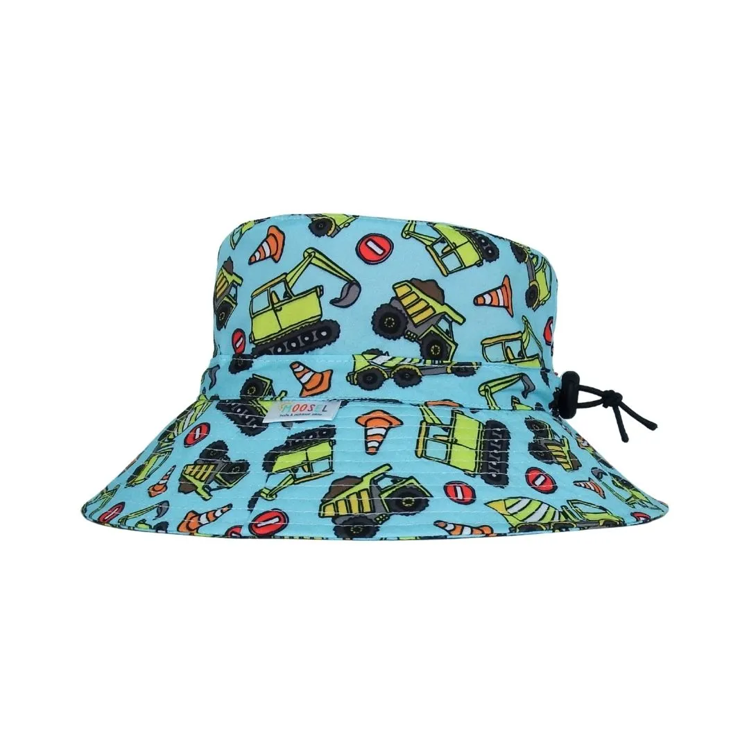 Moosel Hats Boys Wide Brim Bucket Sun Hat - Construction Vehicles