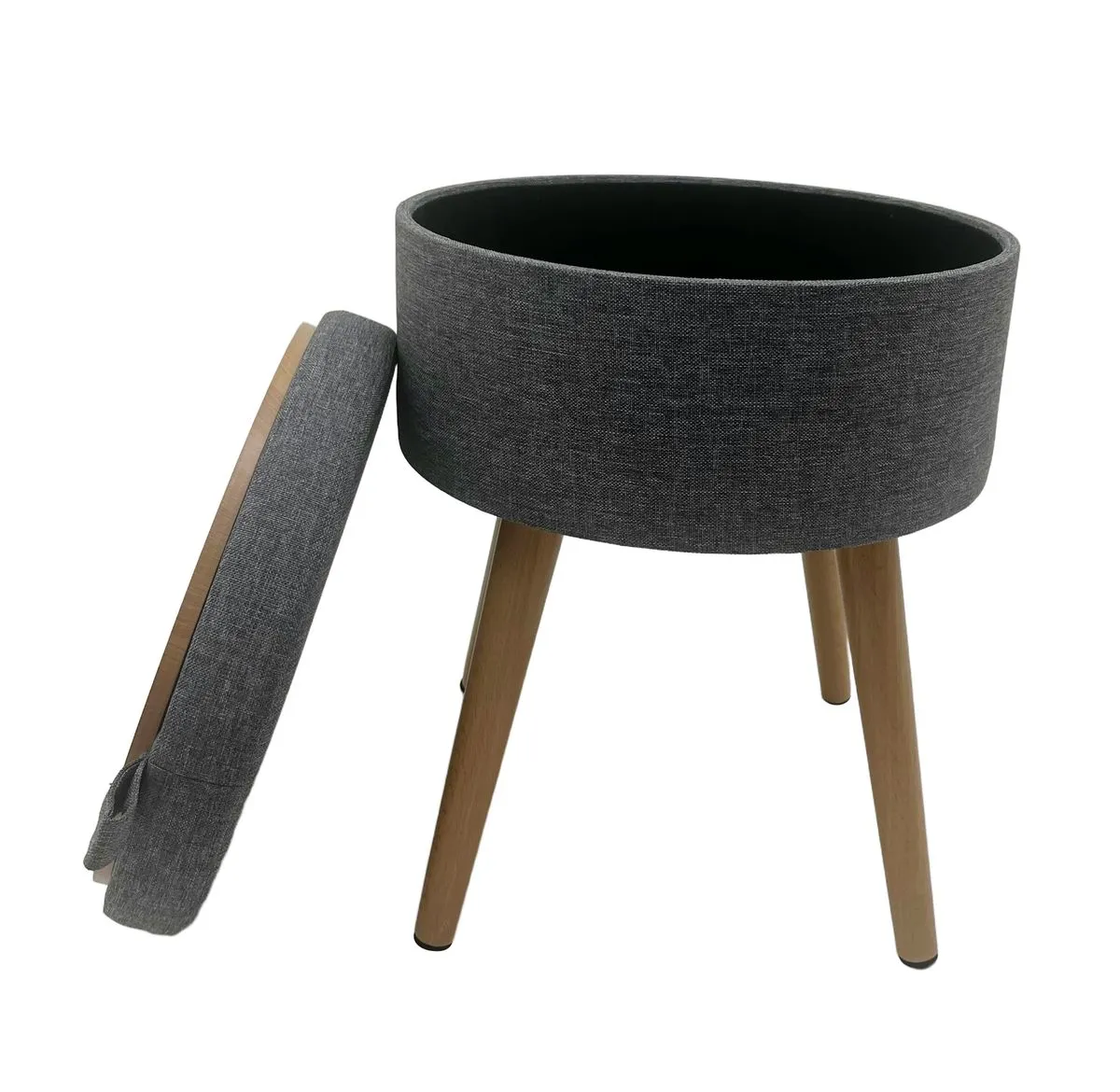 Winslow Round Storage Ottoman/Stool with Wooden Legs - Grey