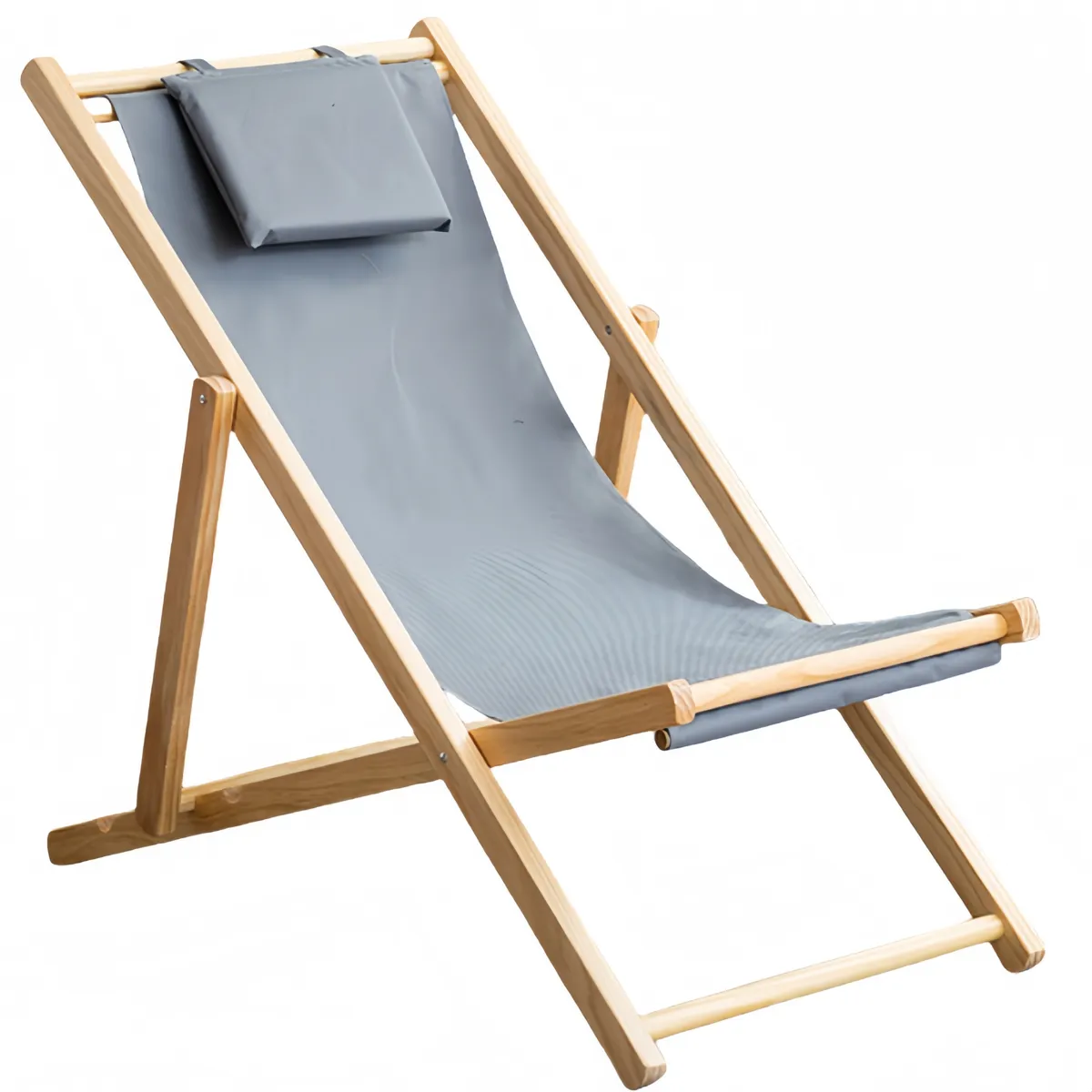 Foldable Pool deck chair Beach Lounger Wooden Lounger White & Gray - Grey