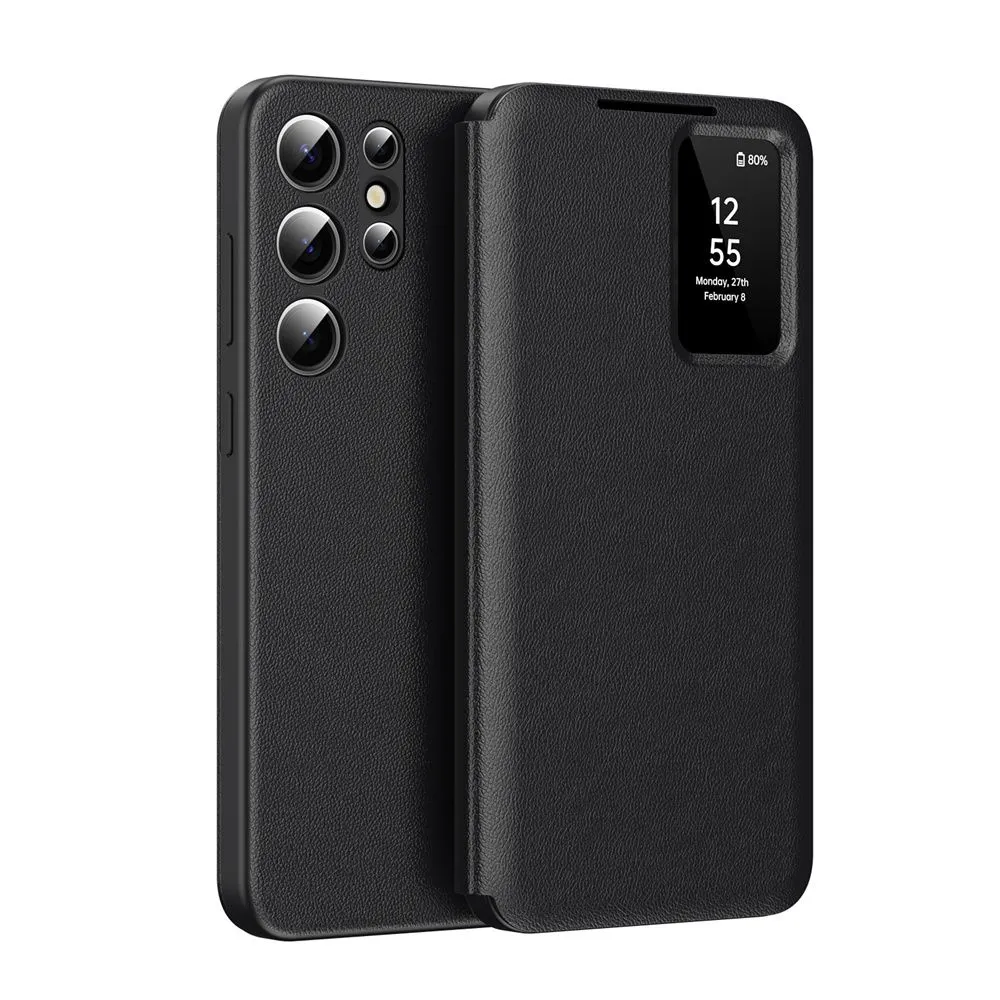 Magnetic Leather Flip Cover Compatible With Samsung Galaxy S25 Ultra - Black
