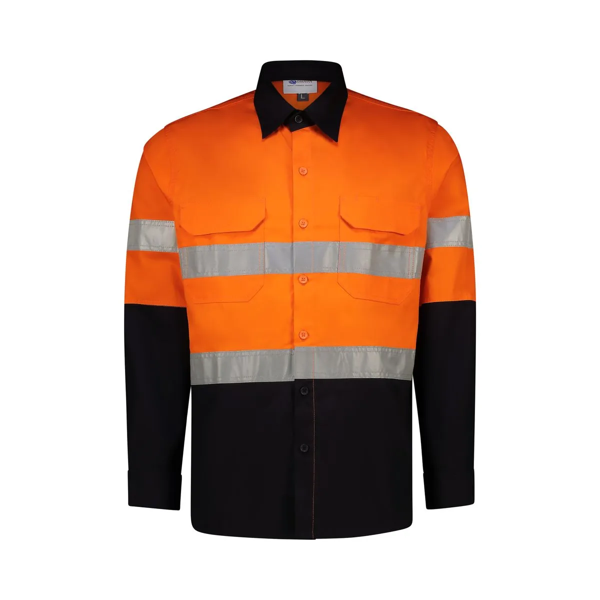Hi Vis Reflective Work Shirt - Cotton Long Sleeve Safety Shirt - Orange, Silver
