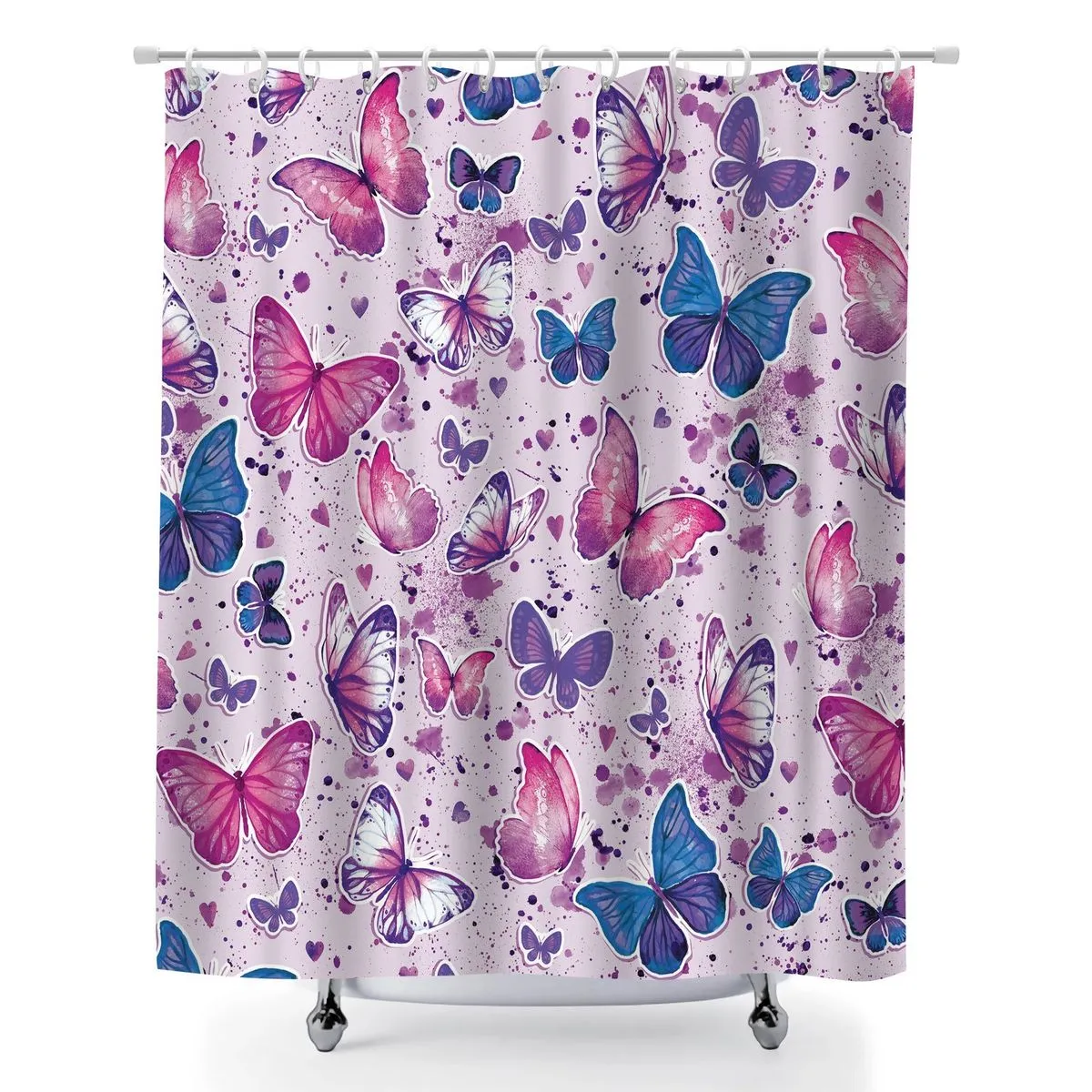 Butterfly Pattern Polyester Bathroom Shower Curtain Sets with 12 Hooks