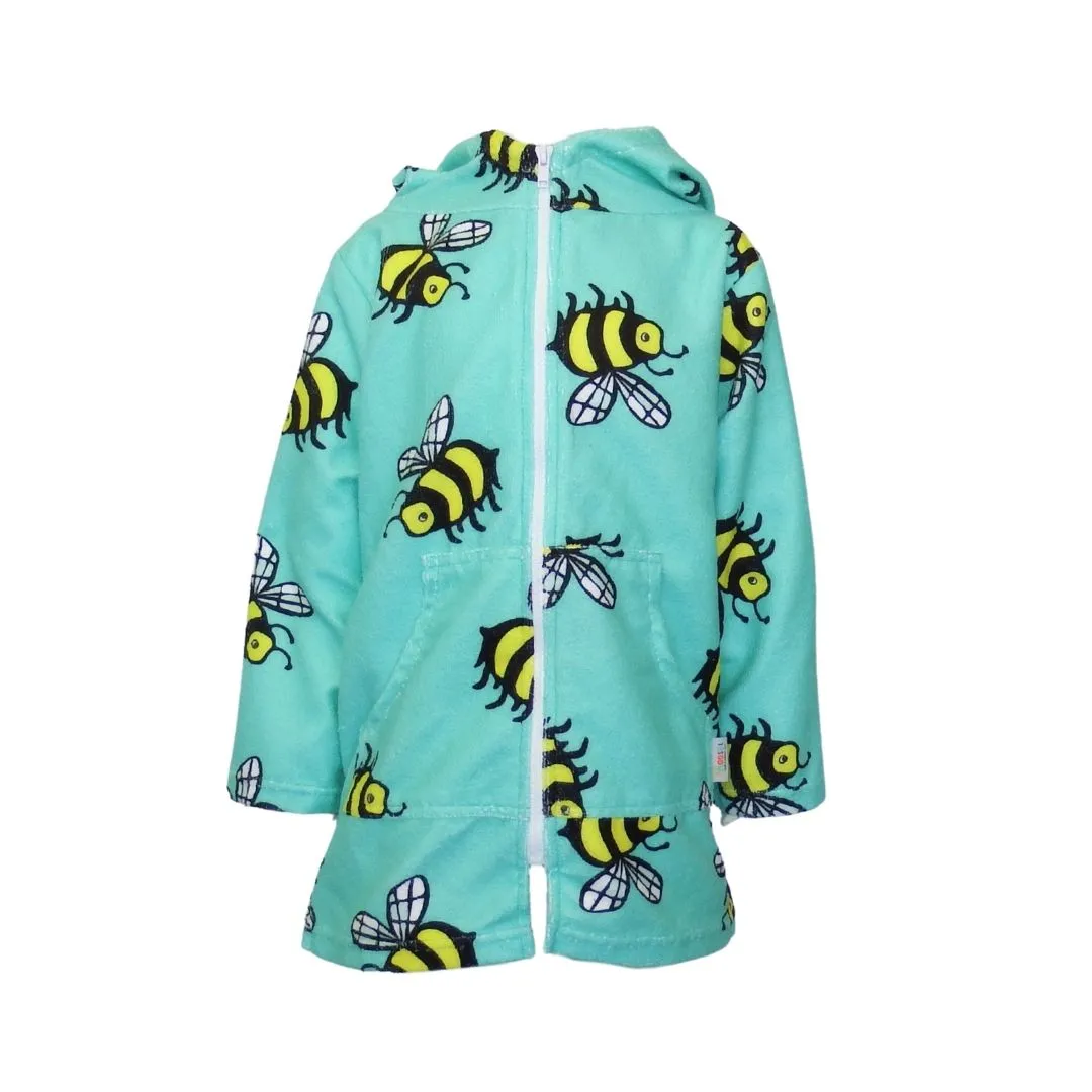 Kids BEES Hooded Beach Towel Full Zip Long Sleeve Swim Cover Up