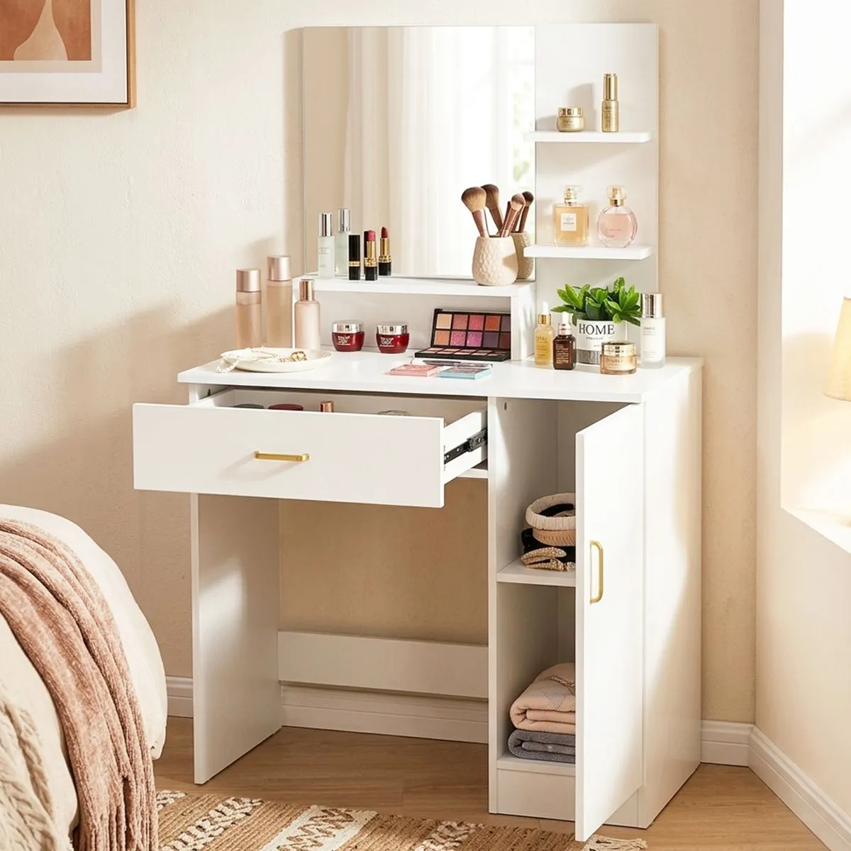 Dressing Table with Mirror Makeup Vanity Desk Storage Table