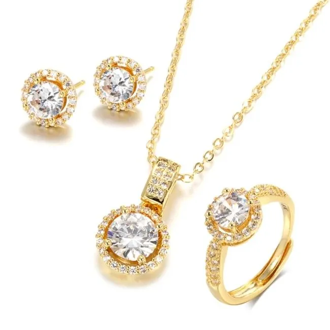 Women 18K Gold Plated Round Cubic Zirconia Jewellery Set