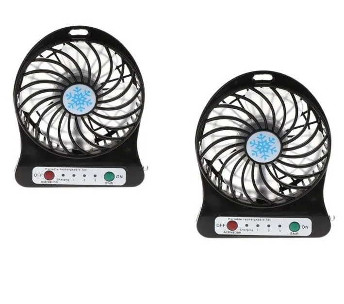 Pack Of 2 Travel Rechageable Mini Fan With LED Light - Black