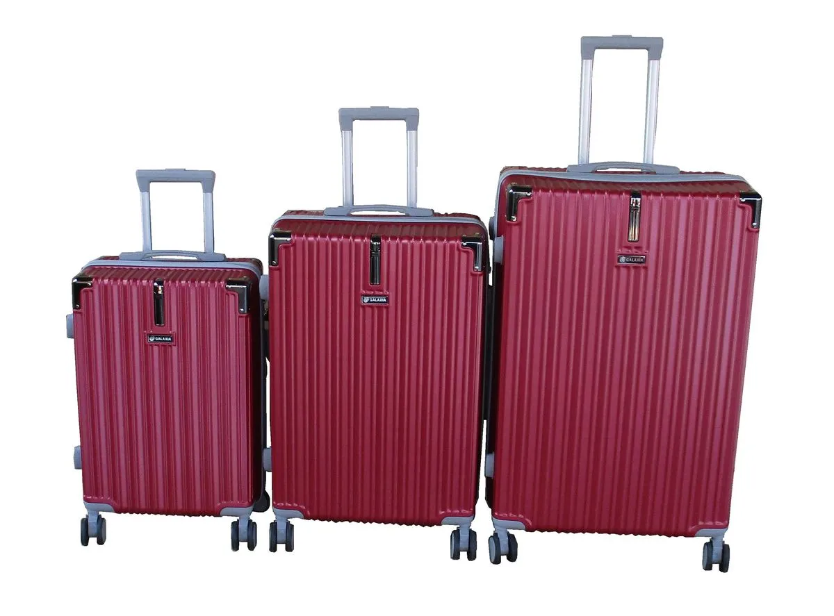 GALAXIA 3 Piece Red ABS Hard-Shell Luggage Set and Combo Lock