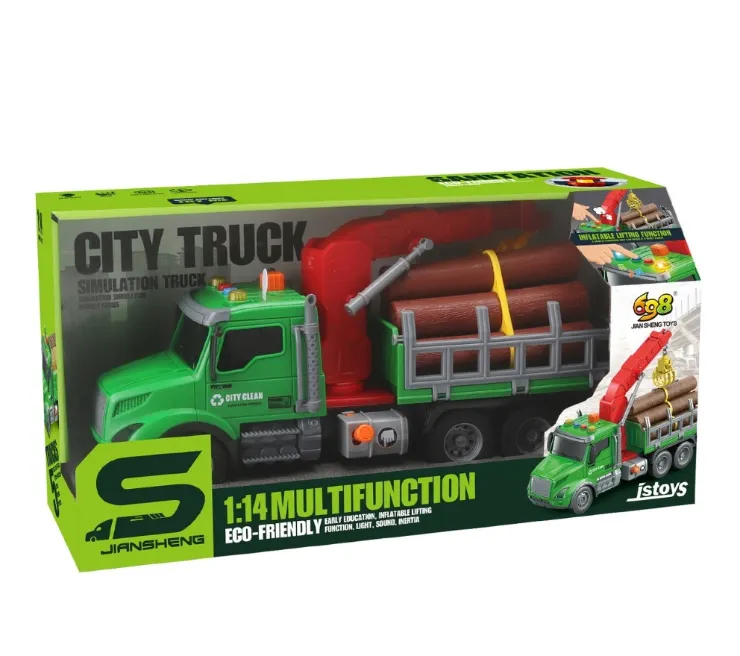 SamMag Biz Timber transport truck with crane, push button, sounds & lights