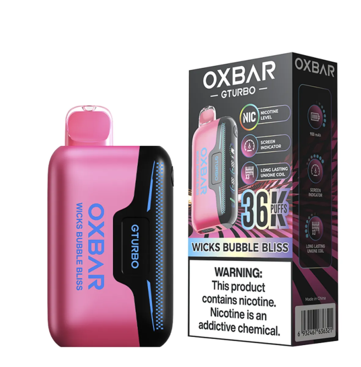 36K Puff Disposable VapeOxbar GTurbo - Wicks Bubble Bliss