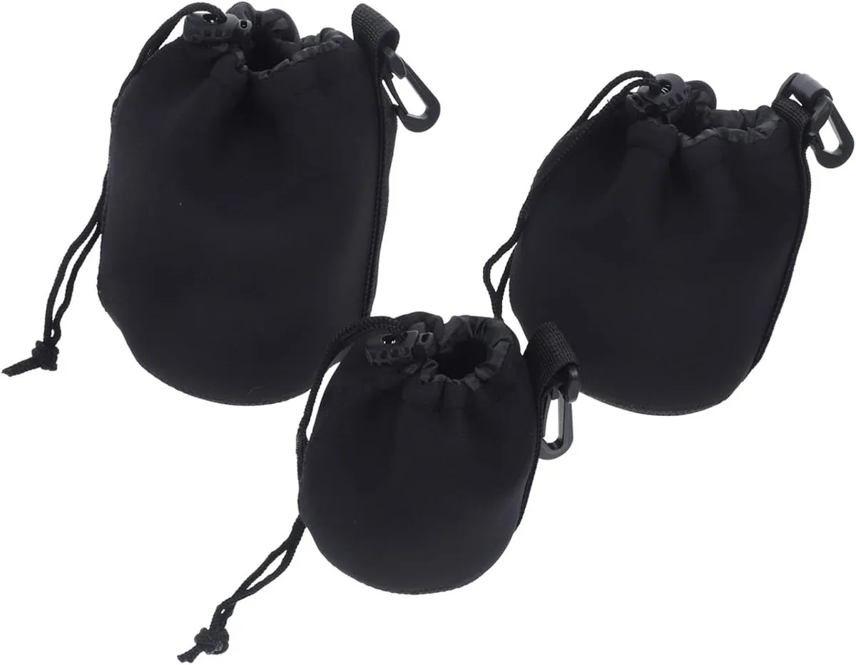3pcs Neoprene Camera Lens Bag Drawstring Lens Pouch for Soft Protector