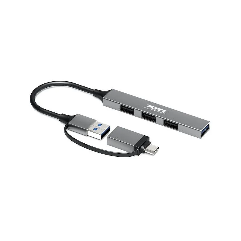 PORT USB Hub 4 USB-A Ports Slim Combo Aluminium