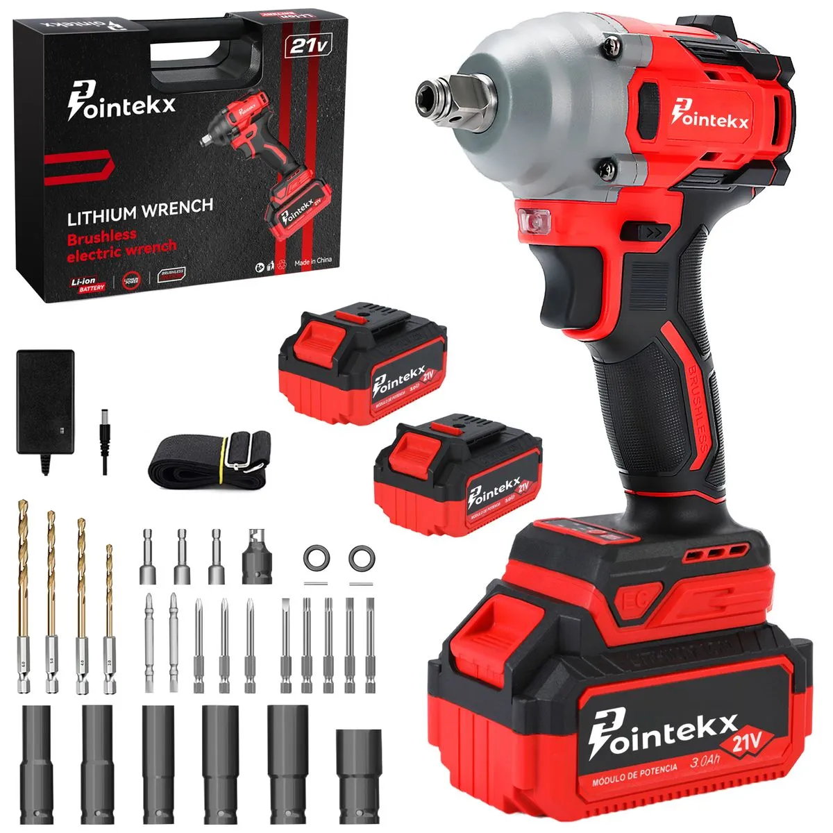 POINTEKX 450NM Brushless Cordless Impact Wrench with 2 Battery