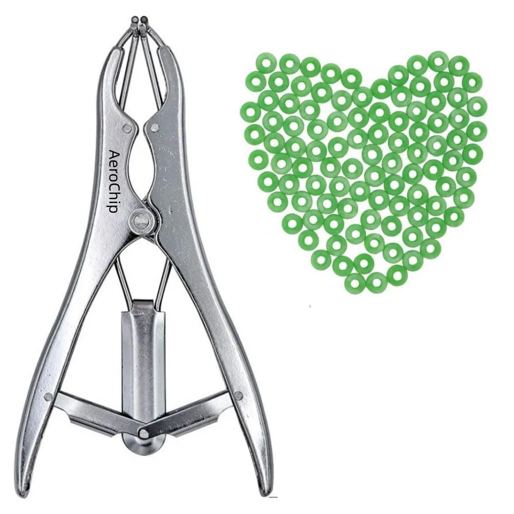 Livestock Castration Bander with 100 Pieces Castrator Rings for Lambs