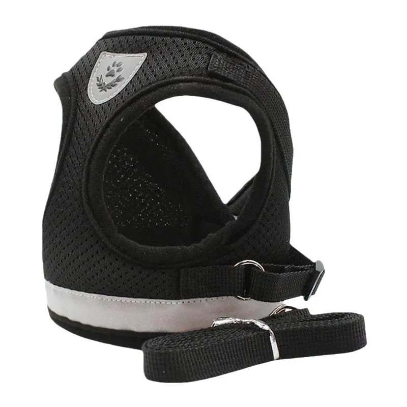 Adjustable Reflective Escape Proof Pet Harness and Breathable 2Pieces - Black