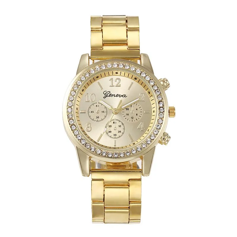Geneva Watch for Women, Quartz Chronograph Movement - Gold
