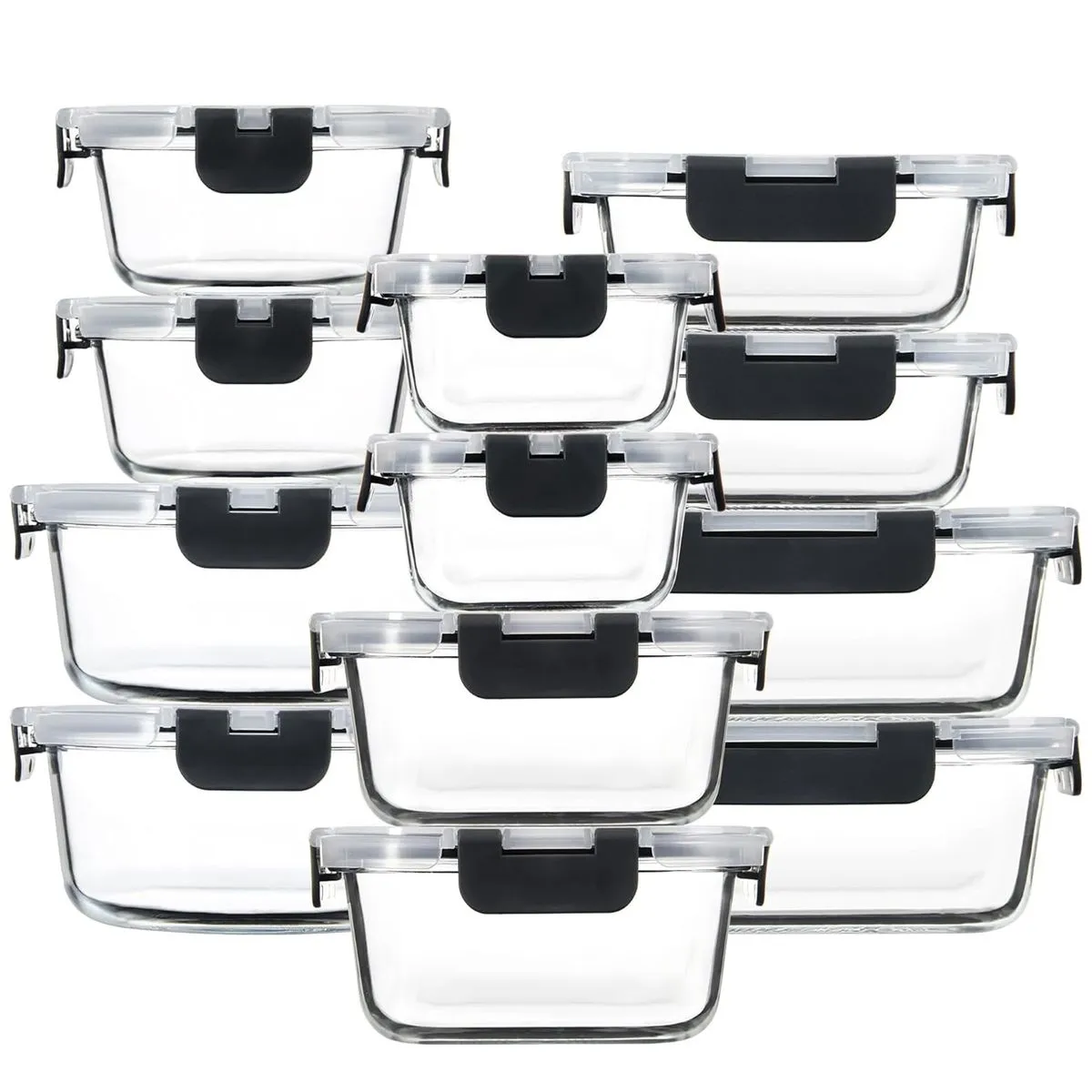 12Pack Glass Food Storage Meal Prep Containers Airtight Leak Proof Lids
