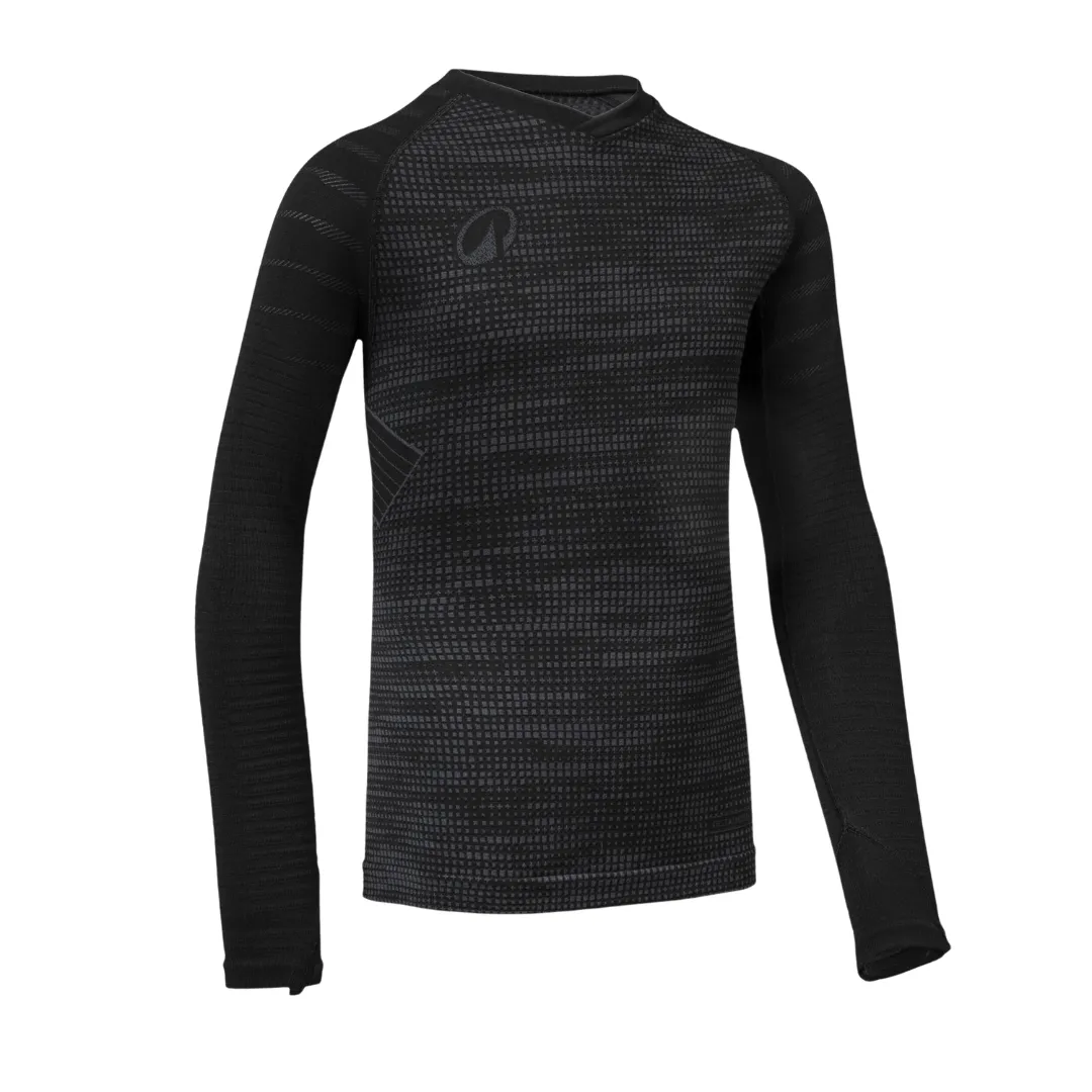 Kipsta Kids' Football Long-Sleeved Seamless Thermal Base Layer Top- Black